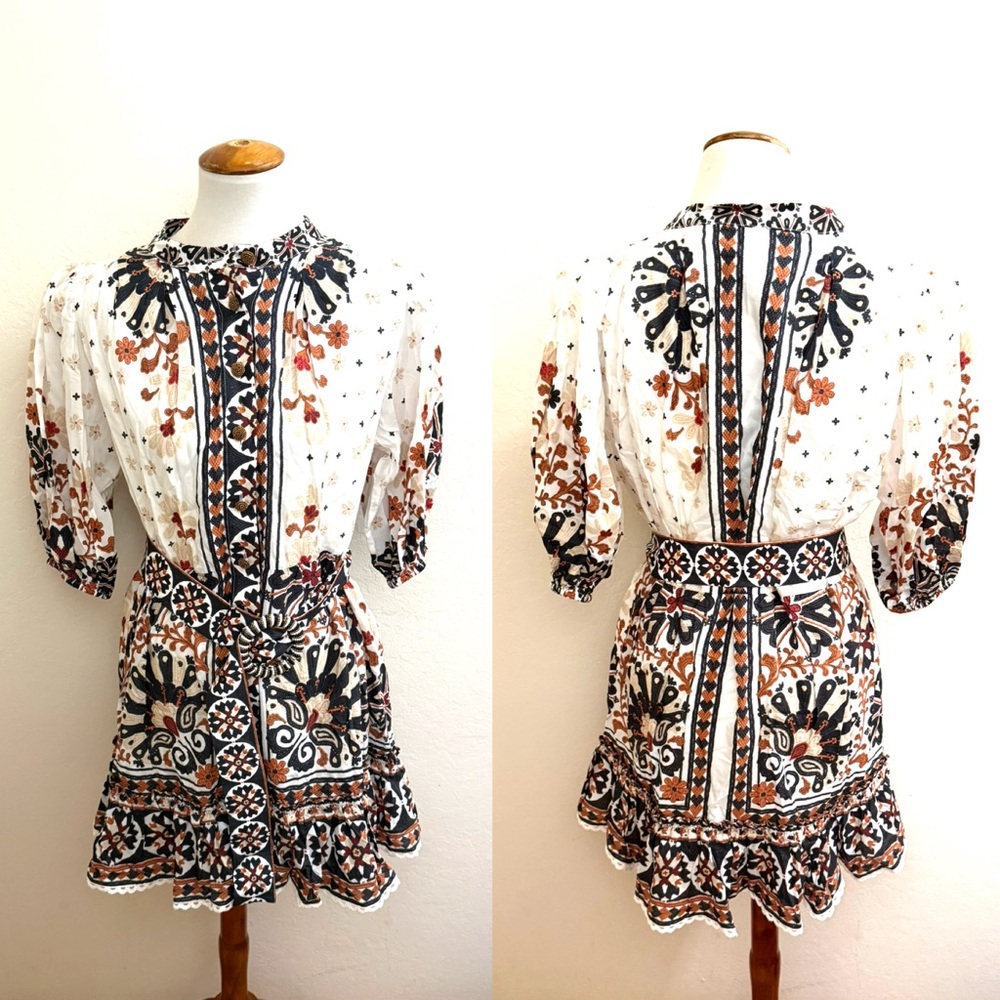 FARM Rio Flower Fan Tapestry Off-White Mini Dress - Picture 3 of 6